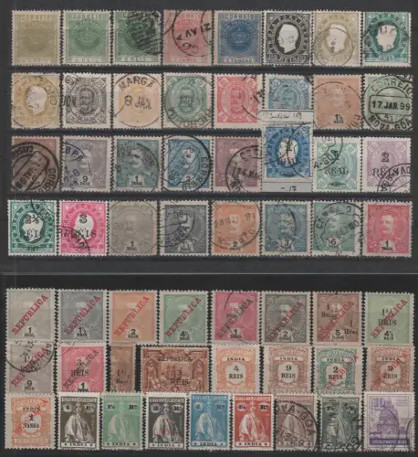 Portugiesisch Indien, 57 gebrauchte u. ungebrauchte alte Marken