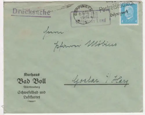 DR 1932, Landpost Stpl. BAD BOLL Göppingen Land auf Kurhaus Brief m. 4 Pf.