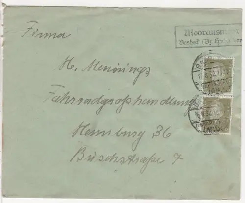 DR 1932, Landpost Stpl. MOORAUSMOOR Basbeck (Bz. Hmb.) Land auf Brief m. 2x6 Pf.