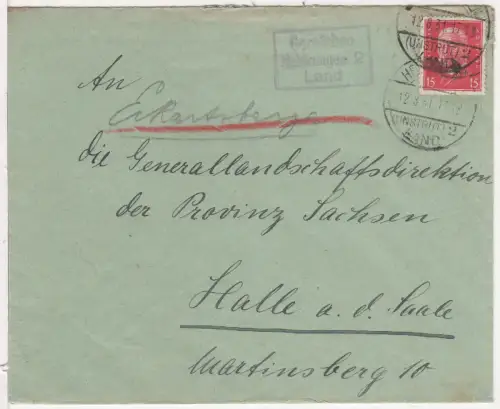 DR 1931, Landpost Stpl. GORSLEBEN Heldrungen 2 Land auf Brief m. 15 Pf.