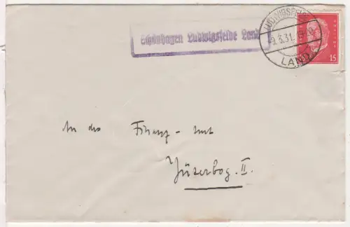 DR 1931, Landpost Stpl. SCHÖNHAGEN LUDWIGSFELDE Land auf Brief m. 15 Pf.