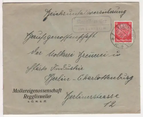 DR 1935, Landpost Stpl. REGGISWEILER über Laupheim auf Firmen-Brief m. 12 Pf.