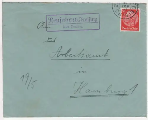 DR 1936, Landpost Stpl. NEUFAHRN b. FREISING über Freising auf Brief m. 12 Pf.