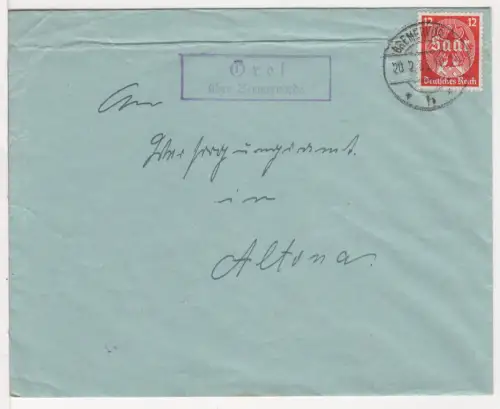 DR 1935, Landpost Stpl. ÖREL über Bremervörde auf Brief m. 12 Pf.