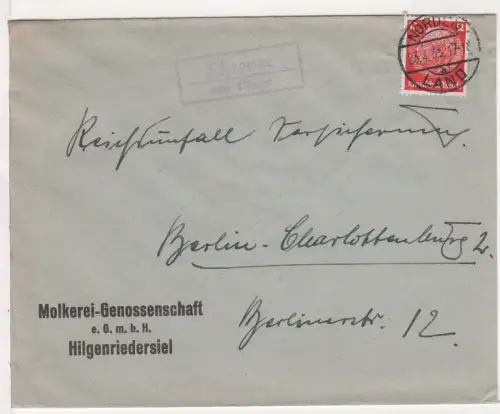 DR 1935, Landpost Stpl. THEENER über Norden auf Brief v. Hilgenriedersiel