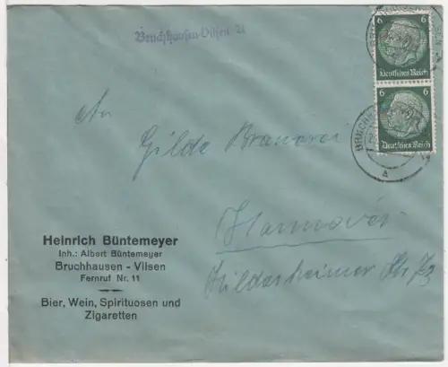 DR 1936, L1-Landpost Stpl. BRUCHHAUSEN-VILSEN A auf Firmen-Brief m. 2x6 Pf. 