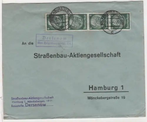 DR 1938, Landpost Stpl. DERSENOW über Boizenburg (Elbe) Ort auf Brief m. 4x6 Pf