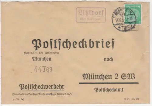 DR 1935, Landpost Stpl. LITZLDORF über Rosenheim auf Postscheckbrief m. 5 Pf.