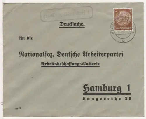 DR 1938, Landpost Stpl. HAMBURG-MARMSTORF 1 auf Brief m. 3 Pf.