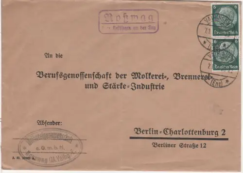 DR 1935, Landpost Stpl. ROSSWAG über Vaihingen an der Enz auf Brief m. 2x6 Pf.