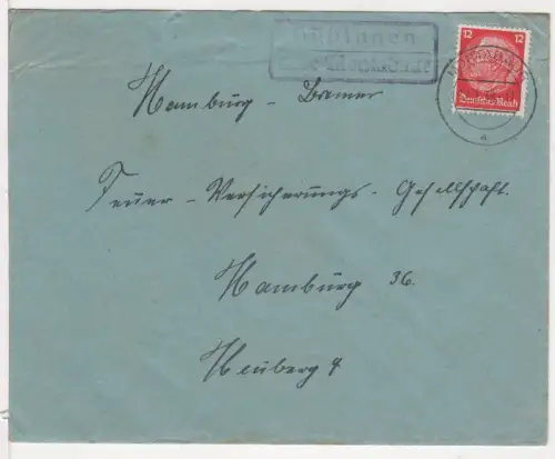 DR 1938, Landpost Stpl. HÜBINGEN über Montabaur auf Brief m. 12 Pf.