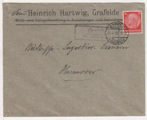 DR 1938, Landpost Stpl. GRAFELDE über Alfeld auf Firmen Brief m. 12 Pf.