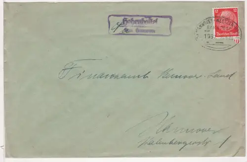 DR 1936, Landpost Stpl. HOHENBOSTEL über Hannover auf Bahnpost Brief m. 12 Pf.