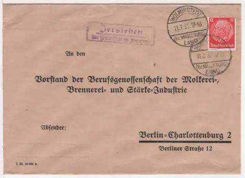 DR 1935, Landpost Stpl. JERSLEBEN über Wolmirstedt auf Brief m. 12 Pf.