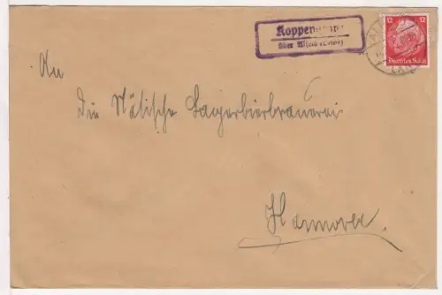 DR 1935, Landpost Stpl. KOPPENGRAVE über Alfeld (Leine) auf Brief m. 12 Pf.