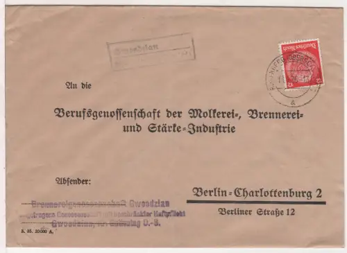 DR 1936, Landpost Stpl. GWOSDZIAN über Rosenberg (Oberschl.) auf Brief m. 12 Pf.