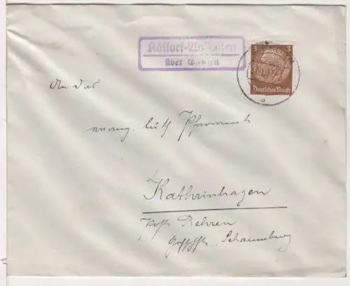 DR 1937, Landpost Stpl. KÄSTORF-ANSTALTEN über Gifhorn auf Brief m. 3 Pf.