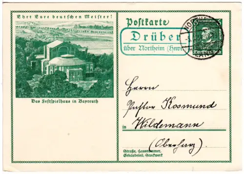 DR 1934, Landpost Stpl. DRÜBER über Northeim (Hnvr.) auf 6 Pf. Wagner Ganzsache