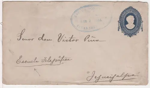 Honduras 1894. 5 C. Ganzsachenumschlag m. blauem Stpl. Santa Barbara