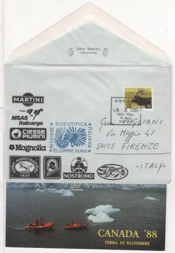Italien 1988. Missione Sientifica Ellesmere Island, Polar Beleg ab Canada N.W.T.