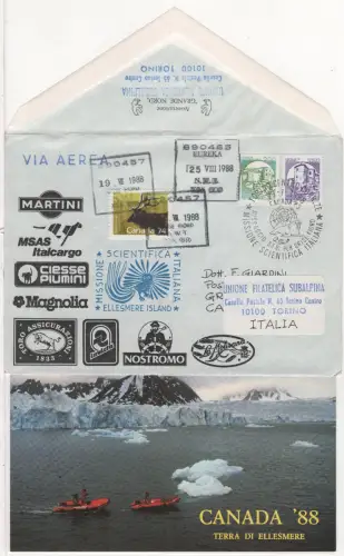 Italien 1988, Missione Sientifica Ellesmere Island, Polar Beleg zurück v. Canada