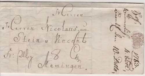 Bayern 1783,  früher Brief v. Hof n. Memmingen 