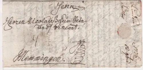 Bayern 1776,  früher Brief v. Lindau n. Memmingen m. Porto "4" (Kr.)