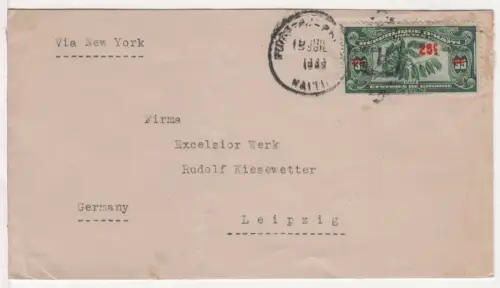 Haiti 1939, 25/35 C. Café-Überdruckmarke auf Brief v. Port-Au-Prince n. Leipzig