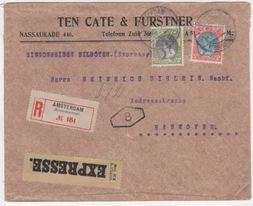 NL 1919, 20+25 C. auf Einschreiben Express Brief v. Amsterdam Hobbemastraat