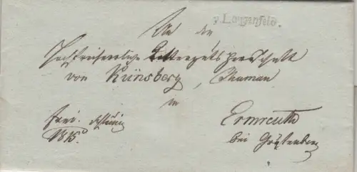 Bayern 1824, L1 V. LANGENFELD klar auf Franco Brief v. Oberlaimbach n. Ermreuth