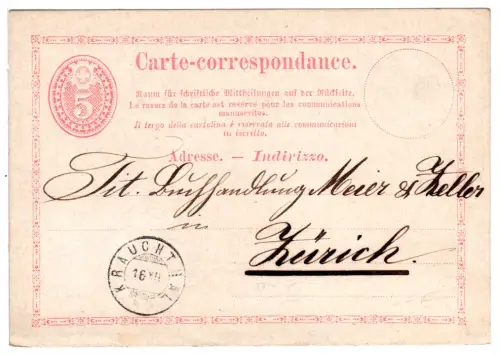 Schweiz 1873, Zwergstempel KRAUCHTHAL auf 5 C. Ganzsache 