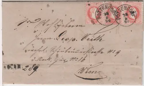 Österreich 1880, 3x5 Kr. auf Einschreiben Brief v. Landegg m. NÖ-K1 Pottendorf