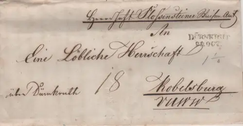 Österreich 1844, L2 Dürnkrut auf Brief v. Herrschaft Plossenstein n. Kobelsburg