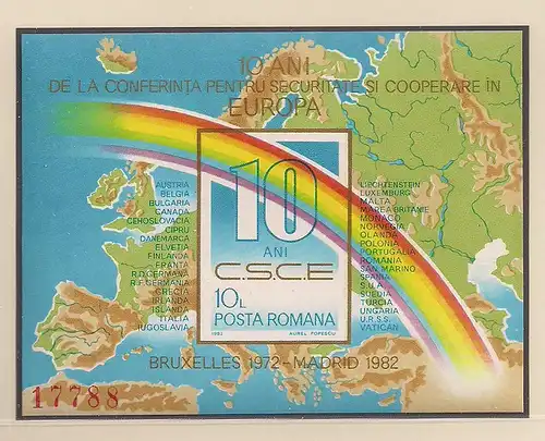Rumänien 1982 - 10 Jahre Konferenz über Sicherheit und Zusammenarbeit in Europa(KSZE) - Block 190 xx