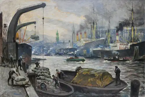 Richard Fuhry (1882 Hamburg – 1935 Berlin). Blick auf den Hamburger Hafen