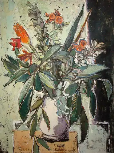 Ernst Stadelmann (1894 München - 1972 Rom). Stilleben mit Blumen in weißer Vase.