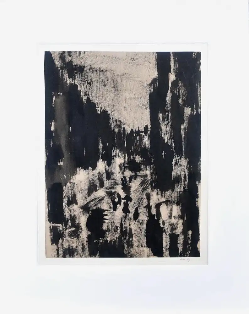 André Girard (1901 Chinon, Indre-et-Loire –1968 USA). Straßenszene bei Regen, wohl Paris 1