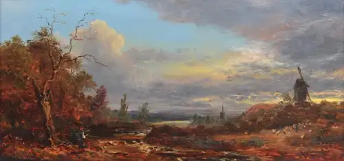 Hilmar Dillmann (geb. 1940 Berlin). Niederländische Landschaft bei Sonnenuntergang.