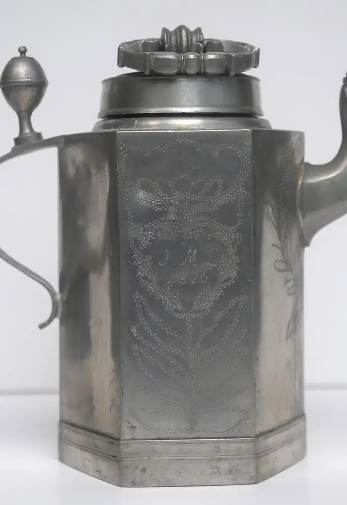 Zinn, schöne große Schwanenhalskanne, Tüllenkanne, Antik 3