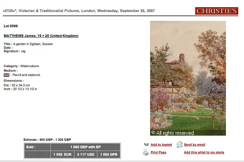 James Matthews, Coombe, Sussex, Cottage, Aquarell 7