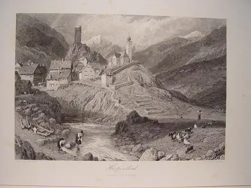 Suiza. «Hospenthal» Drew Birket Foster (1825-1899) .grabó - John Saddler (
