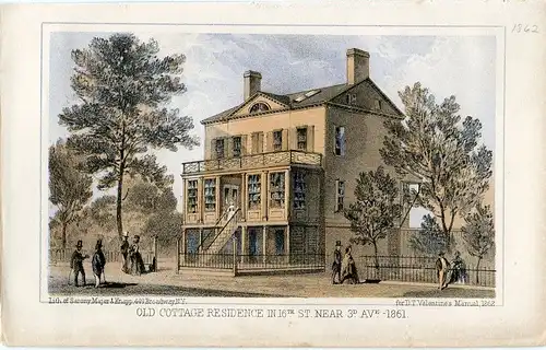 « Old Cottage Residence IN 16th St. Near 3ª Av. 1861 » Lithographie, Sarony Dur
