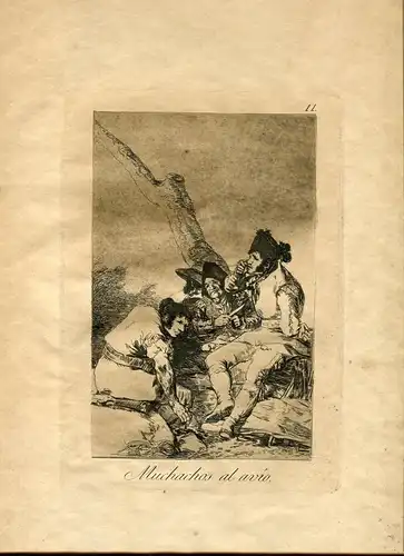 Goya « Jungen Al Avío » Gravierkunst (Gravur) Original Nr 11 Launen (Caprices)