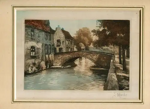 Brücke, Schön Gravierkunst Coloriert, Unterzeichnet Auf Stift Martyn