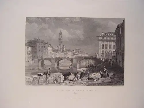 Italia.« The Bridge Of Santa Trinita » Disegno J.D.Harding. Incisione J.