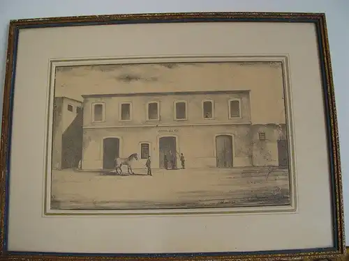 Kaserne Von König Alicante. Lithographie Antik