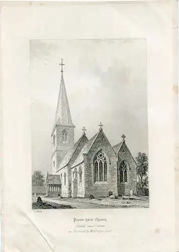 Inglaterra. Peper Hara Church Gravierkunst Bei T.Allom , 1840