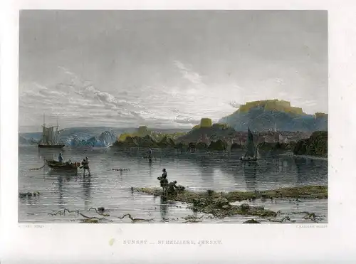 Inglaterra. Jersey.« Sunset St.Helliers » Gravierkunst IN 1860 Bei J.Saddler