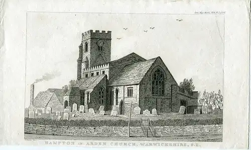 Hampton IN Arden Church IN Warwickshire S.E.Gravierkunst Bei G. Yates 1824