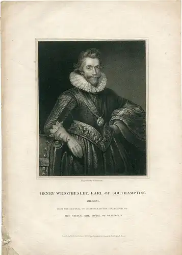 Henry Wriothesley Earl Of Southampton Gravierkunst Bei S.Freeman 1834